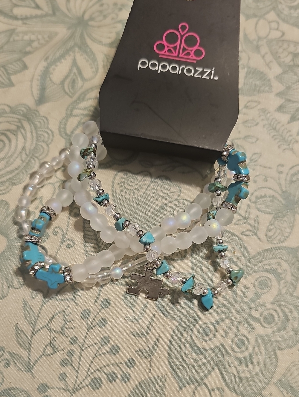 paparazzi White and Turquoise Charm Layered Bracelet Set